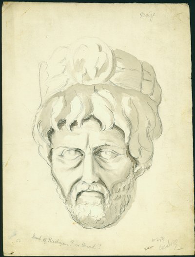 Miehen pää, 1874 (wc ja kynä paperille) tekijältä Claude Conder