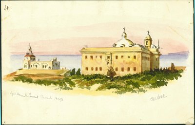 Majakka ja luostari, Carmel, 1873 (me ja kynä paperille) tekijältä Claude Conder