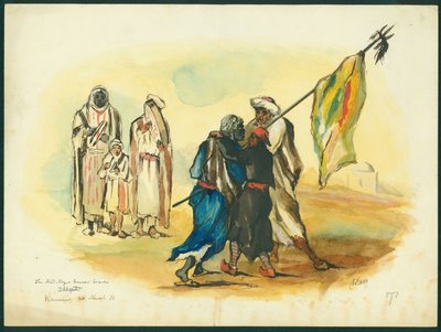 Hullun mustan lipun kantaja, Kaumur, 1873 (wc ja kynä paperille) tekijältä Claude Conder