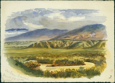 Näkymä lähellä Damiehia, Jordan Valley, 1874 (wc ja kynä paperilla) tekijältä Claude Conder