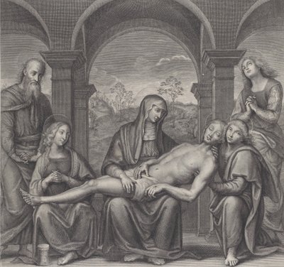 Kristus haudassa, lepää Neitsyen sylissä, Peruginon jälkeen, n. 1685-1727. tekijältä Claude Duflos