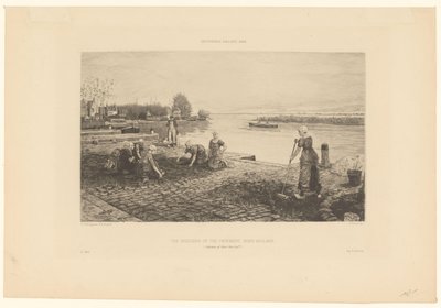 Naiset kitkemässä laituria Pohjois-Hollannissa Jalkakäytävän kitkejät, Nord Holland (otsikko esineessä) tekijältä Claude Faivre