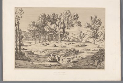 Landschap met gezicht op de berg Pentelikon Mount Pentelic (otsikko esineessä) Näkymiä antiikin Kreikan kuuluisimmista kohteista (...) (sarjan nimi) tekijältä Claude Félix Théodore Caruelle d