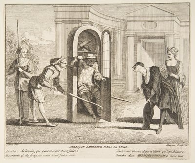 Harlekiini, keisari Kuussa.n.d. Tekijät: Claude Gillot, Jacques Gabriel Huquier. tekijältä Claude Gillot, Jacques Gabriel Huquier