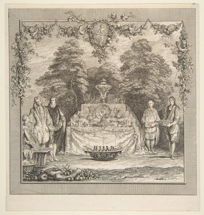 Puutarhassa valmistettu välipala.n.d. Tekijät: Claude Gillot, Jacques Gabriel Huquier. tekijältä Claude Gillot, Jacques Gabriel Huquier