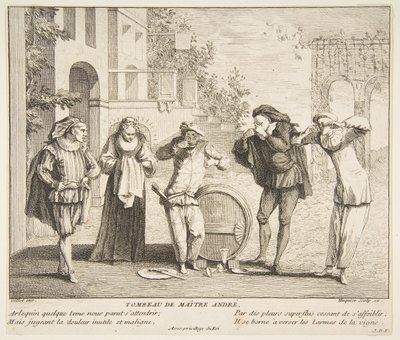 Maitre Andre.n.d.n kuolema. Tekijät: Claude Gillot, Jacques Gabriel Huquier. tekijältä Claude Gillot, Jacques Gabriel Huquier