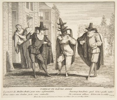 Maitre Andre.n.d.n kuolema. Tekijät: Claude Gillot, Jacques Gabriel Huquier. tekijältä Claude Gillot, Jacques Gabriel Huquier