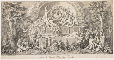 Fawnin juhla, metsien jumala, n. 1740 tekijältä Claude Gillot