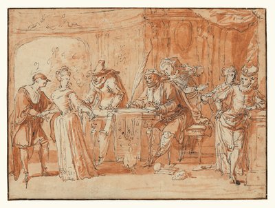 Szene aus der italienischen Komödie (recto); Figurenstudie (verso) tekijältä Claude Gillot