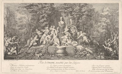 Dianan festivaali, satyyrien keskeyttämä Feste de Diana, perturbée par des Satyres..., ca. 1786. tekijältä Claude Gillot