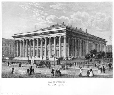 The Bourse and Commercial Court, Pariisi, dagerrotypian mukaan, n. 1840 tekijältä Claude Hilaire Alphonse Chamouin