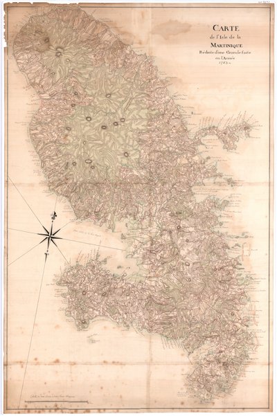 Suureksi pienennetty Martiniquen saaren kartta, tehty vuonna 1763, nd [1797] (käsikirjoitus) tekijältä Claude Joseph Sauthier
