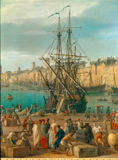 Marseillen satama 1700-luvulla Tavaroiden purkamista kuvaava yksityiskohta. Joseph Vernet