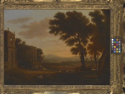 Maisema, jossa psyyken isä uhraa Milesian Apollon temppelissä (öljy kankaalle) tekijältä Claude Lorrain (1600-82)