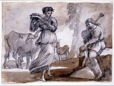 Rural Dance (musta-punainen liitu ja pesu paperille) tekijältä Claude Lorrain