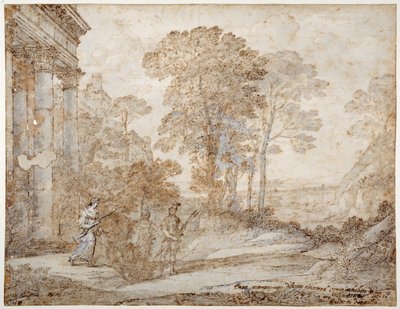 Venuksen ja Aeneaksen kohtaus, n. 1678 (kynä ja muste pesulla paperille) tekijältä Claude Lorrain