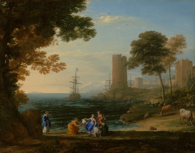 Rannikkonäkymä Europan sieppauksella, n. 1645 (öljy kankaalle) tekijältä Claude Lorrain