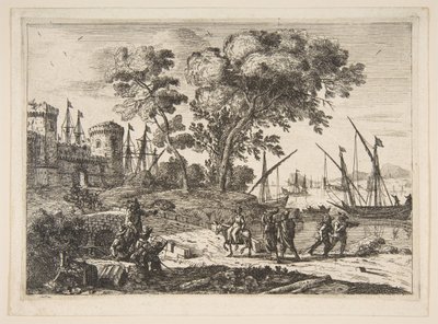 Rannikkokohtaus taiteilijan kanssa, n. 1638-41. tekijältä Claude Lorrain