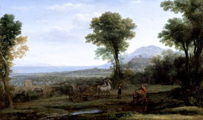 "Maisema, jossa Pyhä Filippus kastaa eunukkia", 1678 tekijältä Claude Lorrain
