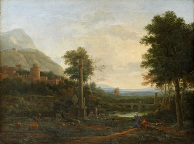 Maisema sarakkeen ja kuvien kanssa tekijältä Claude Lorrain