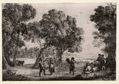 Maisema maalaistanssin pikkulautasen kanssa, c. 1637. tekijältä Claude Lorrain
