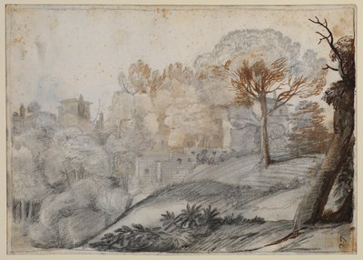 Maisema puita ja rakennuksia tekijältä Claude Lorrain