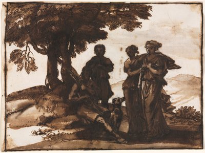 Pastoraalinen kohtaus klassisten hahmojen kanssa, n. 1640-1645. tekijältä Claude Lorrain
