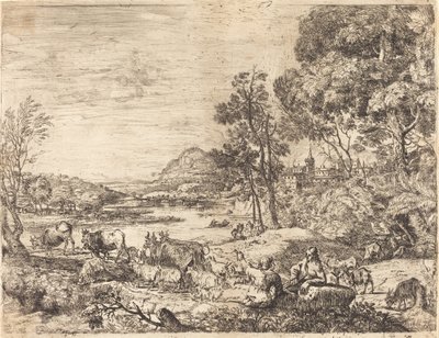 Paimen ja paimentytär keskustelevat maisemassa (Berger et bergère conversant) tekijältä Claude Lorrain