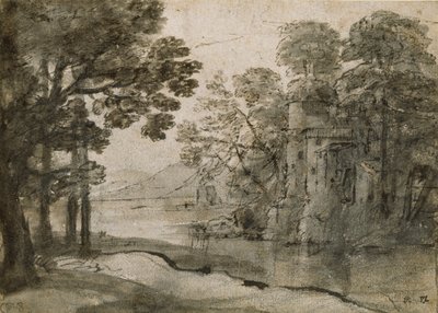 Vesimylly puiden keskellä, c1635-1638 tekijältä Claude Lorrain