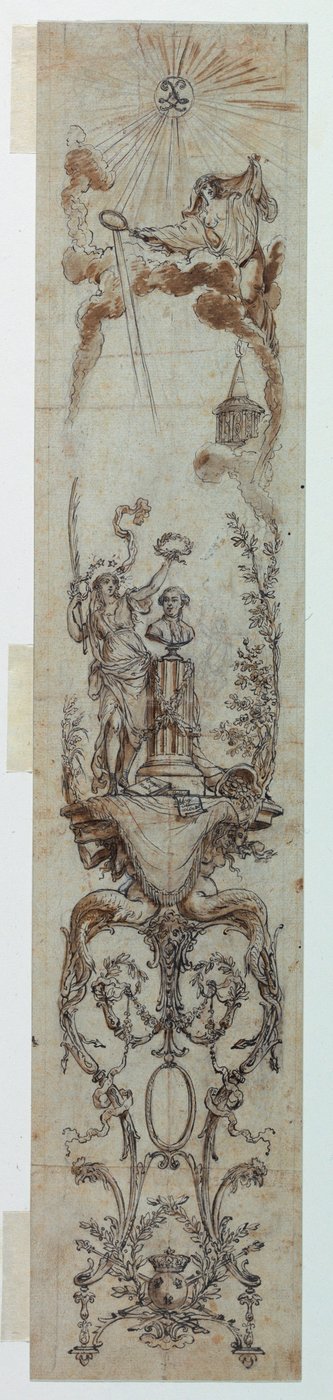 Piirustus, Maalattujen paneelien piirustukset, joissa on mukana Fortune ja Jacques Necker, 1788-90. tekijältä Claude Louis Desrais