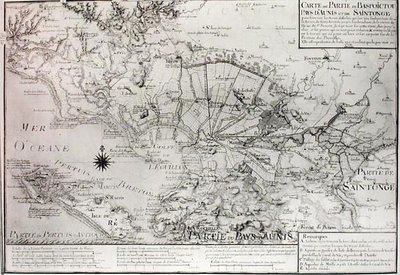 Atlas 131 H f.42 Kartta Bas Poitousta, Aunisista ja Saintongesta Aiguillonin lahden suot vuonna 1716 tekijältä Claude Masse