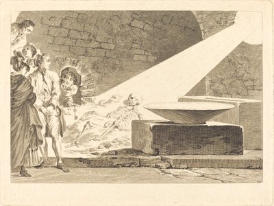 Fragonard ja Bergeret vaimoineen vierailemassa haudalla Pompejissa tekijältä Claude Mathieu Fessard after Jean Honoré Fragonard