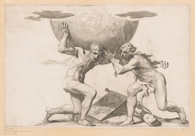 Atlas antaa taivaanpallon Herculesille tekijältä Claude Mellan (possibly)