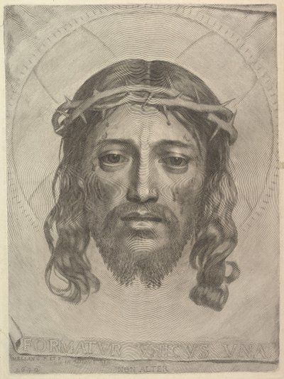 Kristuksen kasvot Pyhän Veronikan kankaalla, 1649. tekijältä Claude Mellan
