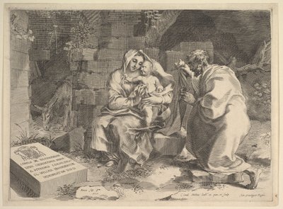 Pyhä perhe lepää lennossa Egyptiin, 1635. tekijältä Claude Mellan