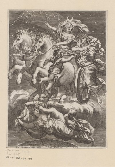 Kuun personifikaatio vaunuissaan Nimisivu: Giovanni Battista Ferrari, De Florum cultura libri IV, 1633 tekijältä Claude Mellan