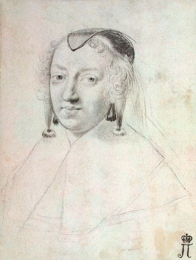 Anna Itävallan muotokuva 1601-1666, ennen vuotta 1643. tekijältä Claude Mellan