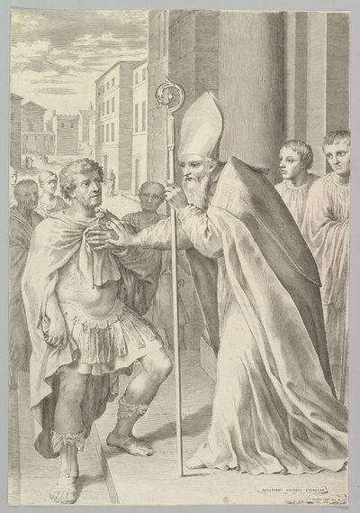 St. Ambrose, Milanon arkkipiispa, keisari Theodosius, 1681. tekijältä Claude Mellan