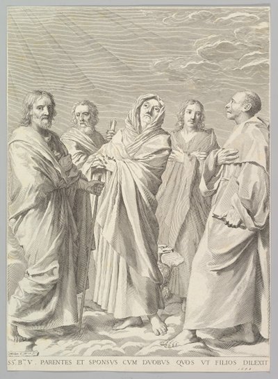 Sts. Anne, Joseph, Joachim, Bernard ja Johannes evankelista Neitsyen sukulaisuus, 1648. tekijältä Claude Mellan