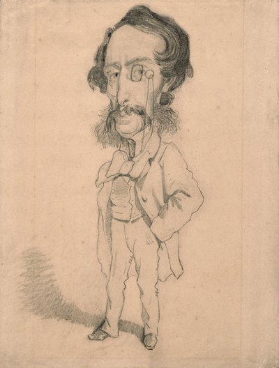 Karikatyyri Mario Uchardista, n. 1858 (grafiitti, jossa on pyyhkäisyä ja tummumista ruskean kudospaperin päällä) tekijältä Claude Monet