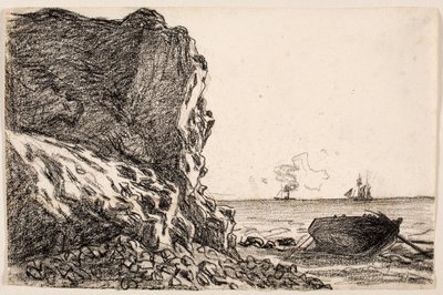 Cliffs and Sea, Sainte-Adresse, n. 1864 (musta liitu norsunluupaperille) tekijältä Claude Monet