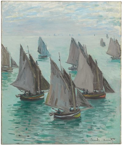 Kalastusveneet, tyyni meri, 1868 tekijältä Claude Monet