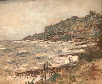 ranska: Falaise de Sainte-Adresse, harmaa sää tekijältä Claude Monet