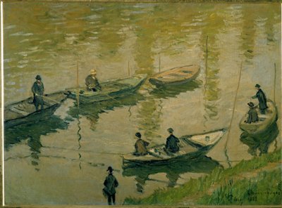 Ryhmä kalastajia Seinen rannalla lähellä Poissyä tekijältä Claude Monet