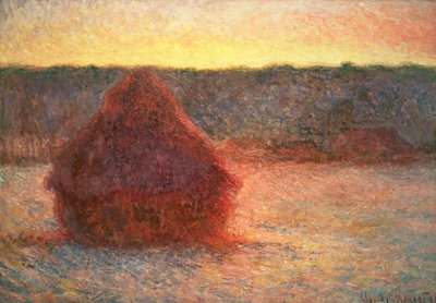 Heinäpaaluja auringonlaskun aikaan, pakkassää, 1891 tekijältä Claude Monet