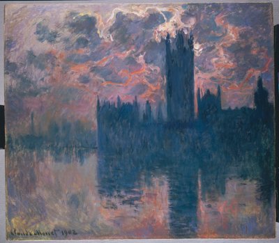 Parlamenttitalo, auringonlasku, 1902 tekijältä Claude Monet