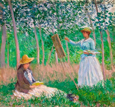 Givernyn metsässä: Blanche Hoschedé maalaustelinessaan Suzanne Hoschedé Readingin kanssa, 1887 tekijältä Claude Monet