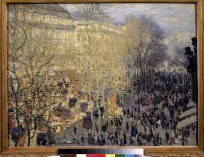 ""Le boulevard des Capucines"" Joukko ohikulkijoita ja liikennettä Pariisin oopperan alueella. Claude Monet