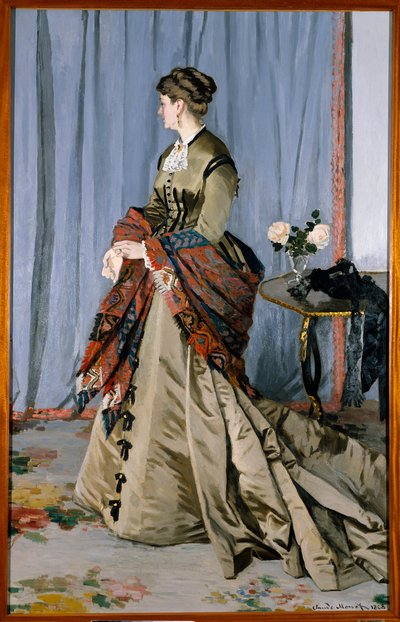 Muotokuva Madame Louis Joachim Gaudibertin (1846-1877) jalassa vuonna 1868 (2,17 x 1,38 cm). Öljy kankaalle, kirjoittanut Claude Monet (1840-1926). Musee d