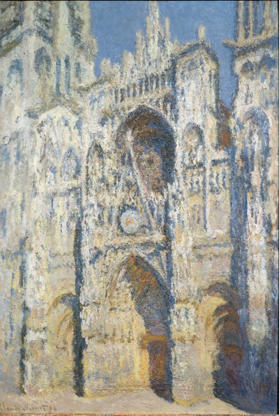 Rouenin katedraali, portaali ja torni Saint Romain, täysi aurinkoefekti, sininen harmonia ja kulta - öljy kankaalle tekijältä Claude Monet